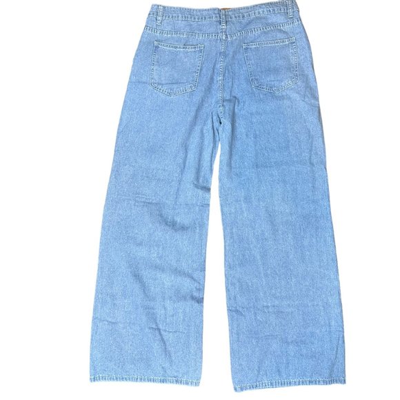 Womens Cargo Jeans Size XL Blue Wide Leg High Rise Multiple Pockets - Picture 5 of 15